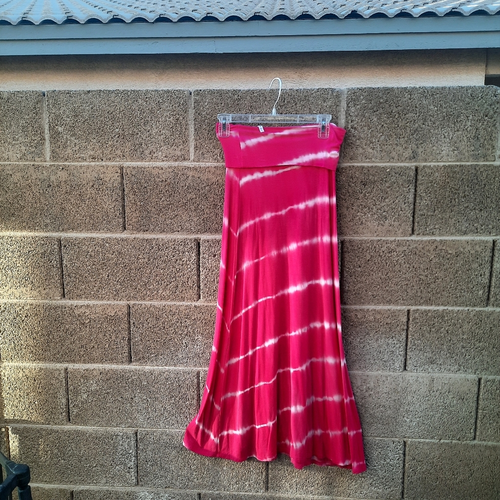 Pink/white tie dye maxi skirt